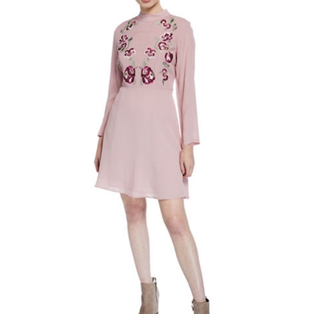 Nanette Leopore Mock Neck Embroidered Dress